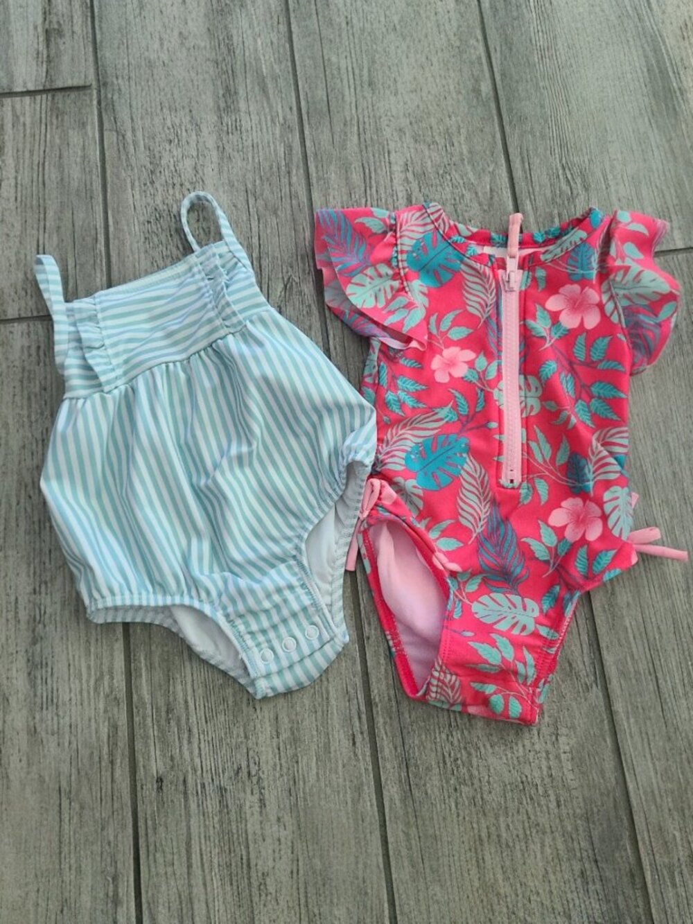 Carter’s & Cat & Jack baby girl onepiece swimsuits mint/white & pink floral 9M
